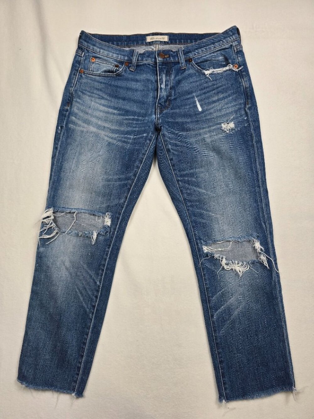 Madewell Womens Slim Boyjean Distressed Jeans Size 27 Blue Denim